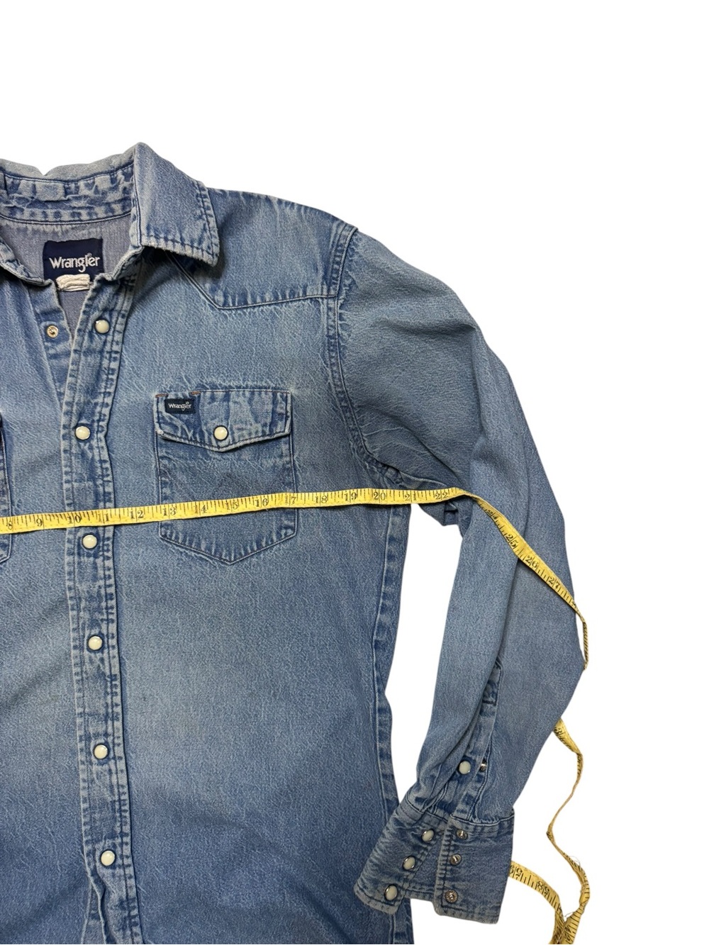 Vintage Wrangler Pearl Snap Denim Western Rancher Shirt Size S? - Picture 7 of 8